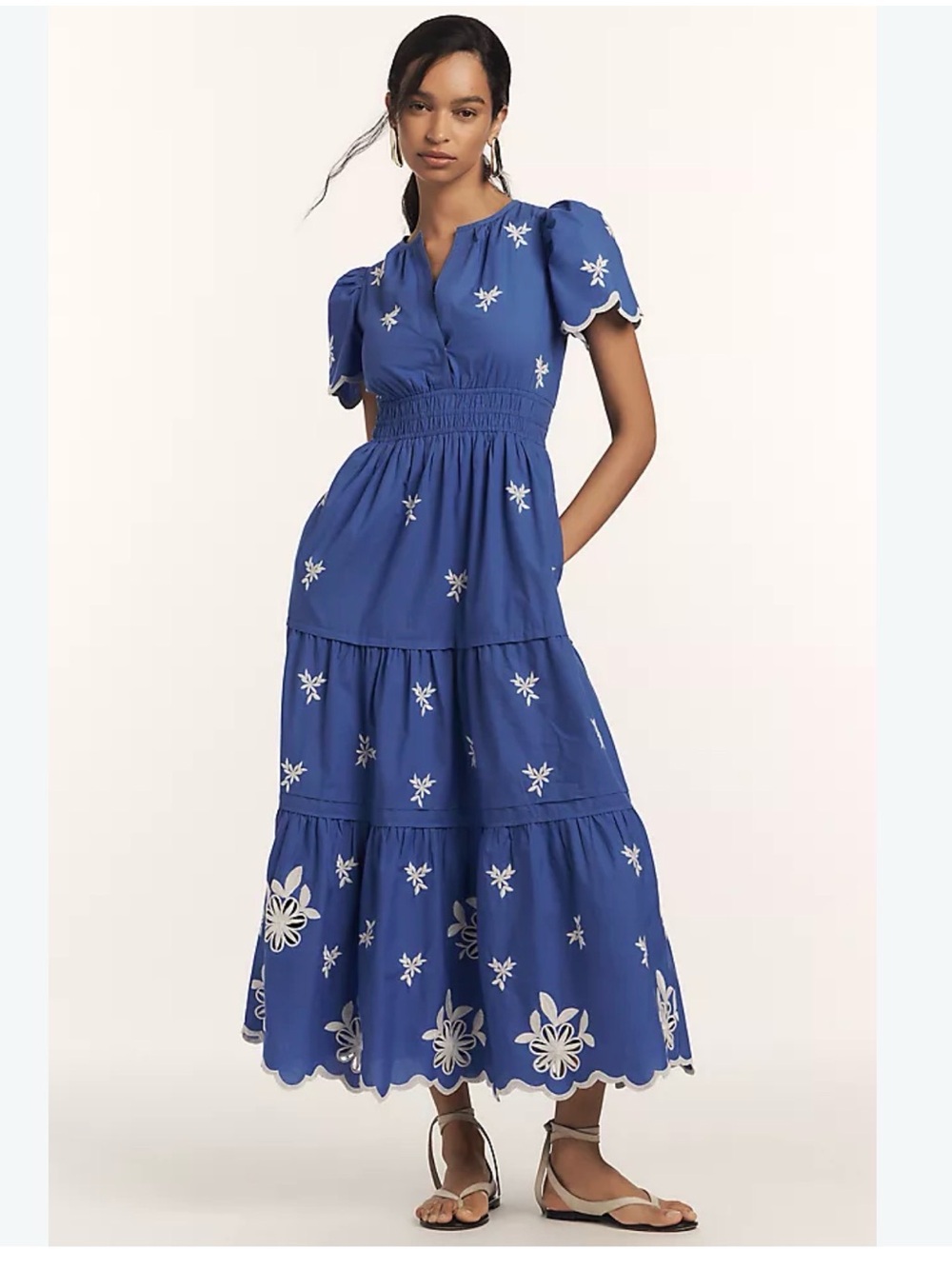 Anthropologie The Somerset Embroidered Maxi Dress Blue & White